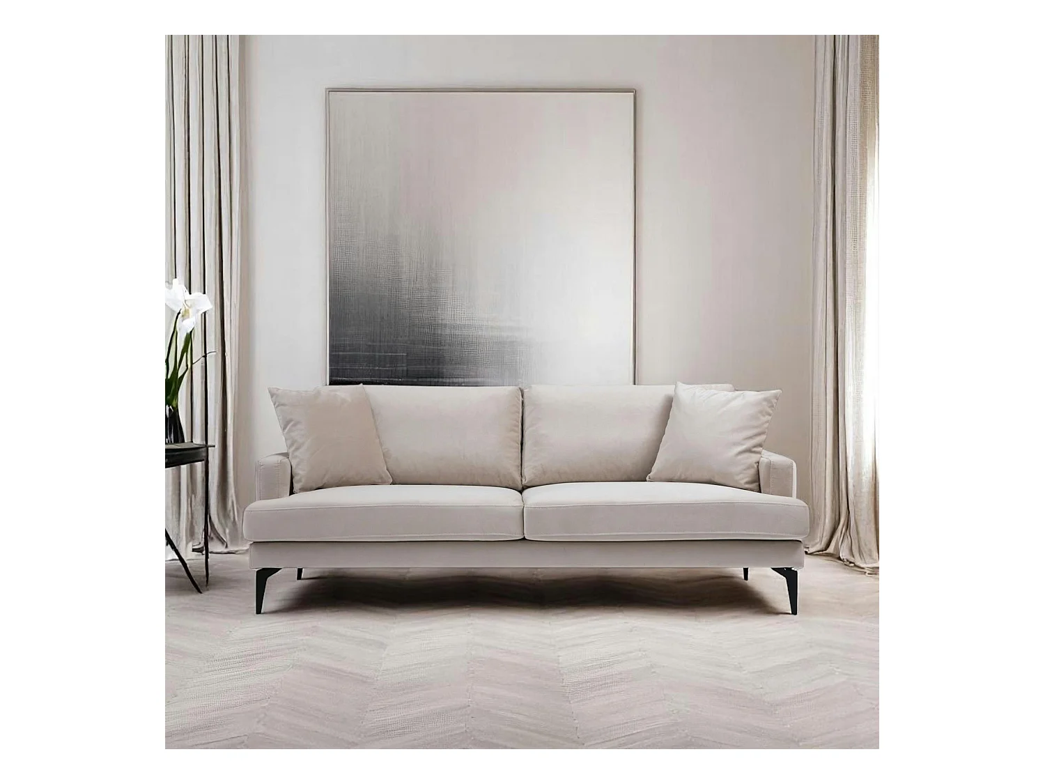 Canapé 3 places beige en velours SEATTLE