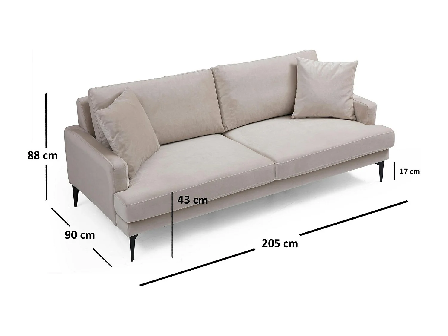 Canapé 3 places beige en velours SEATTLE