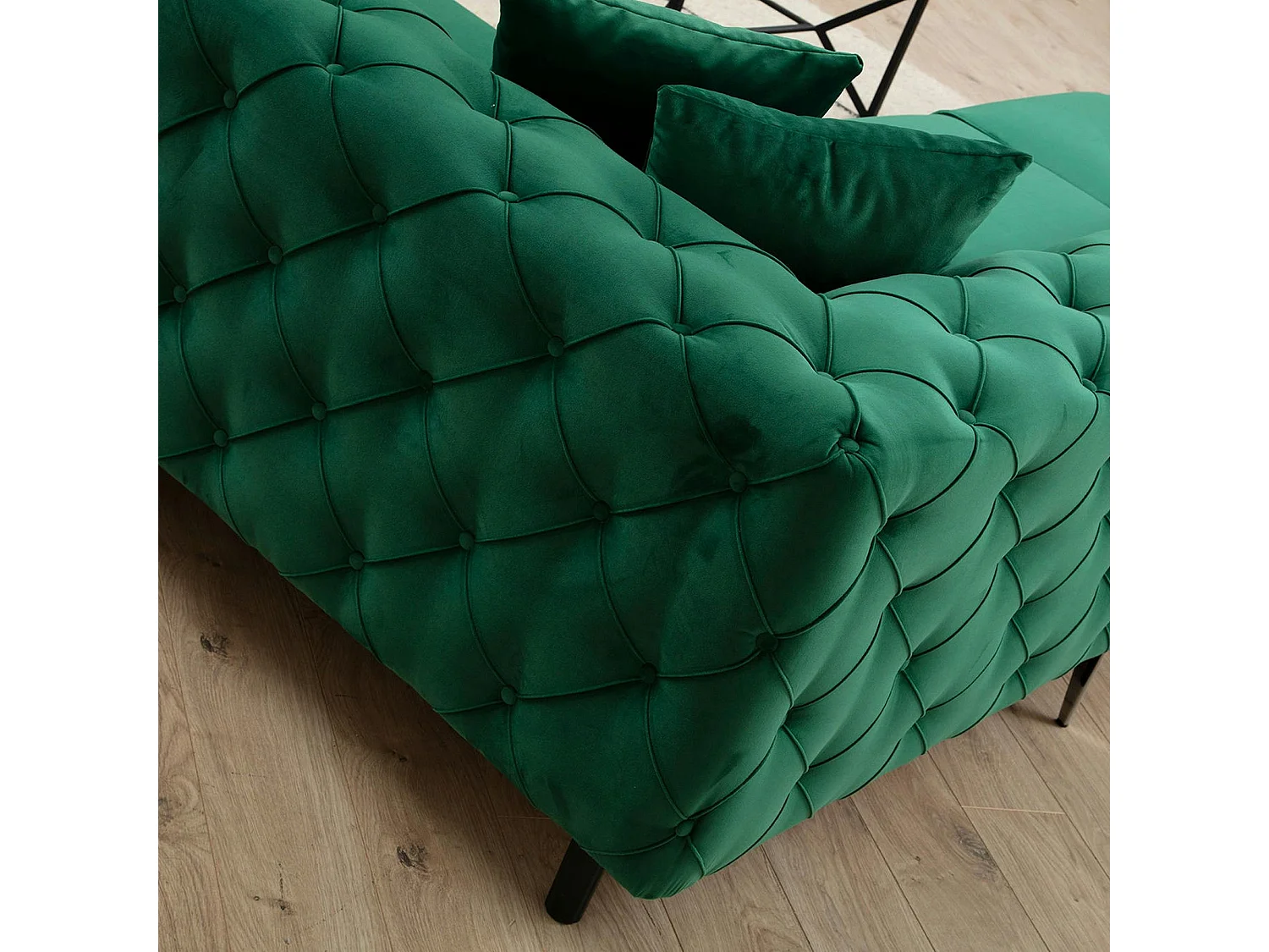 Canapé d'angle vert en velours capitonné - côté gauche DOVER