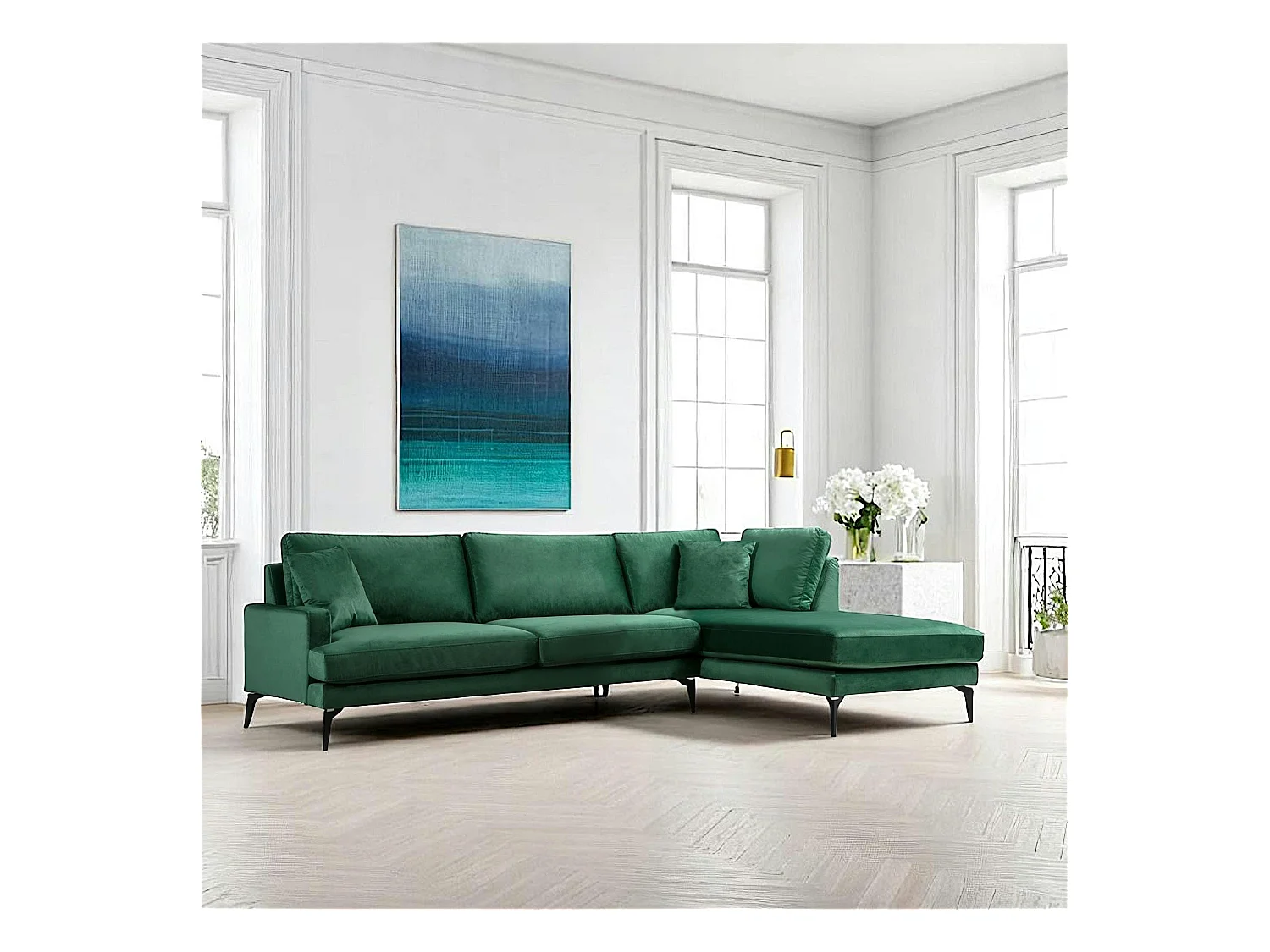 Canapé d'angle vert en velours - côté droit SEATTLE