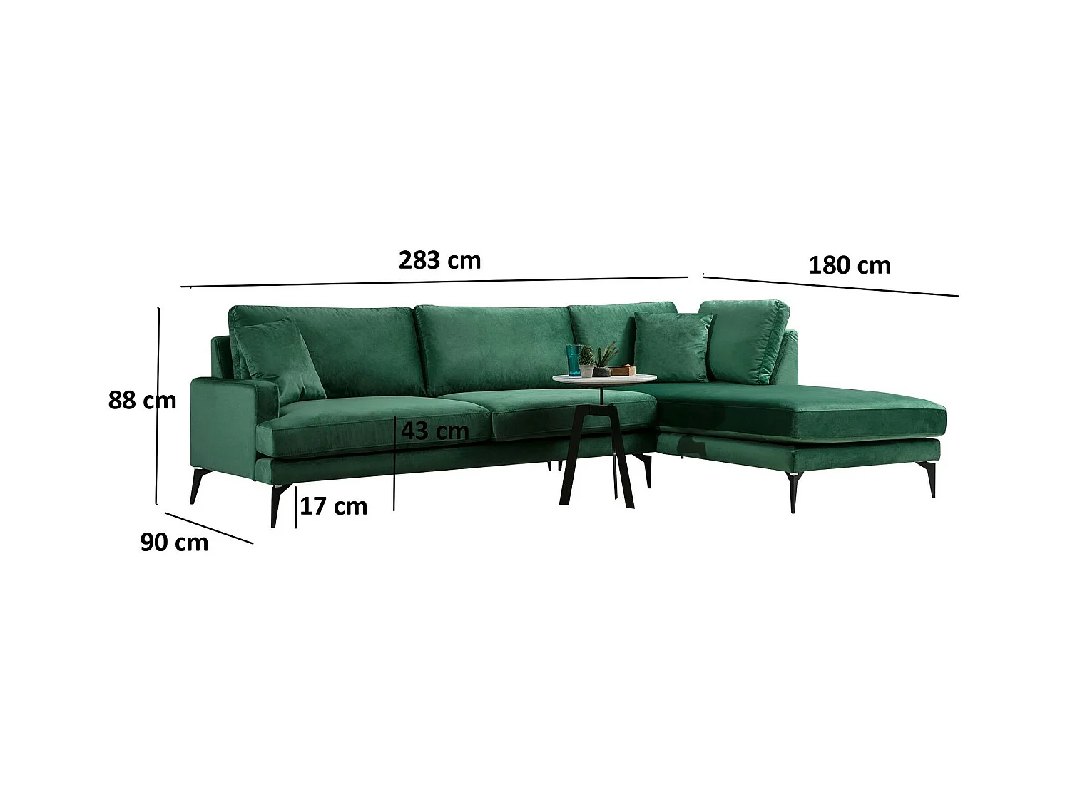 Canapé d'angle vert en velours - côté droit SEATTLE