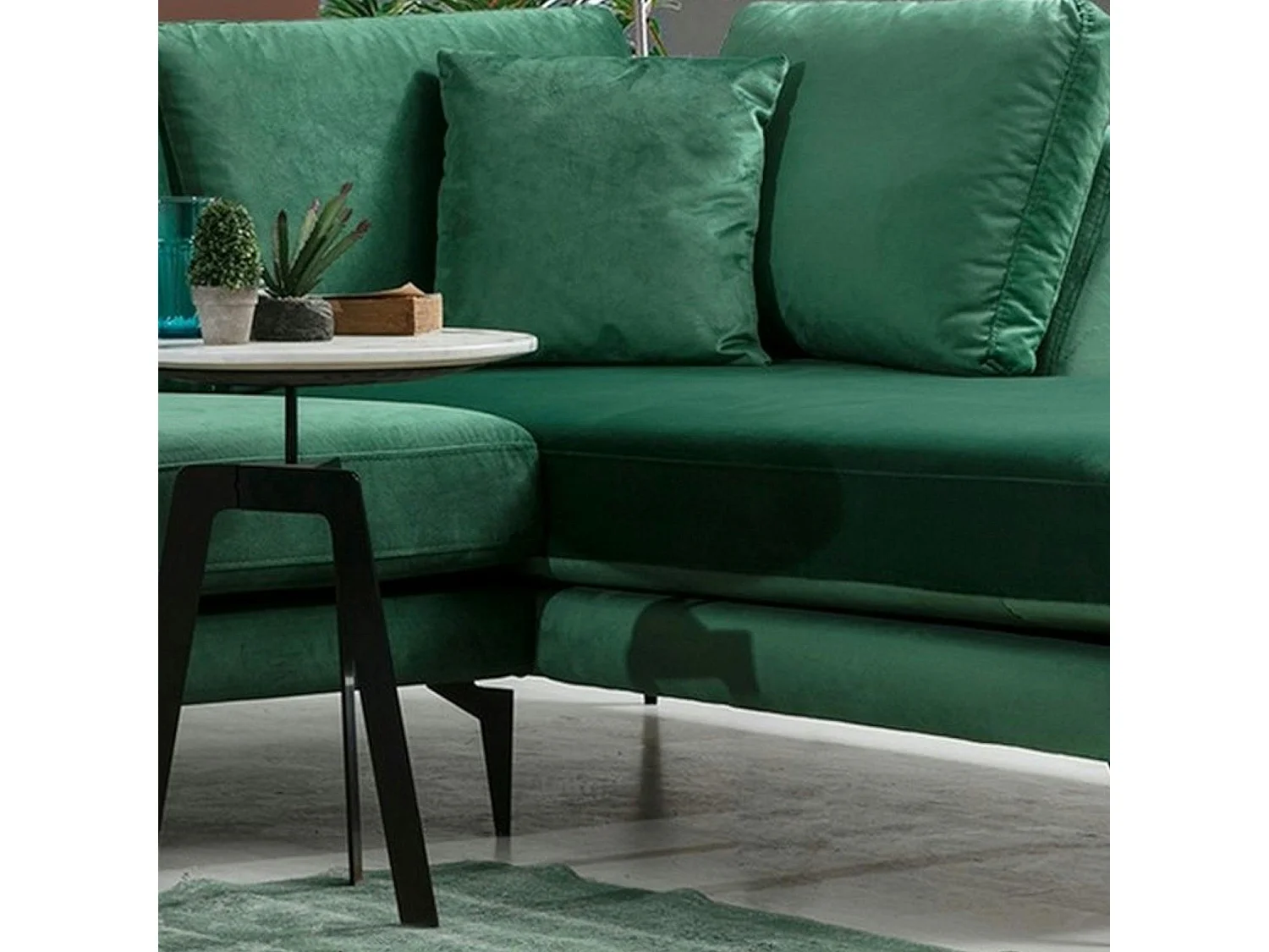 Canapé d'angle vert en velours - côté droit SEATTLE