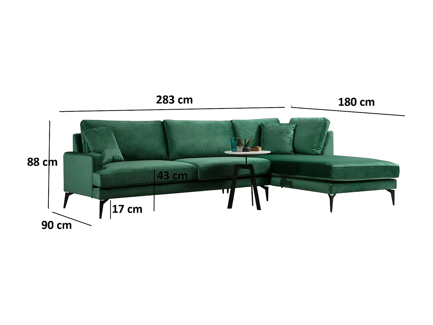 Canapé d'angle vert en velours - côté droit SEATTLE