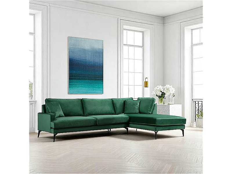 Canapé d'angle vert en velours - côté droit SEATTLE