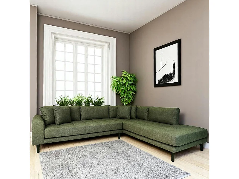 Canapé d'angle vert nature - côté droit, 257 cm AMSTERDAM