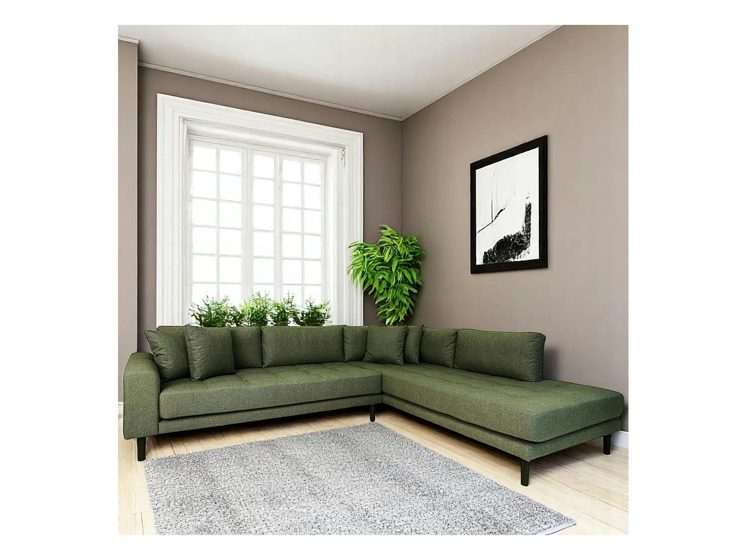 Canapé d'angle vert nature - côté droit, 257 cm AMSTERDAM