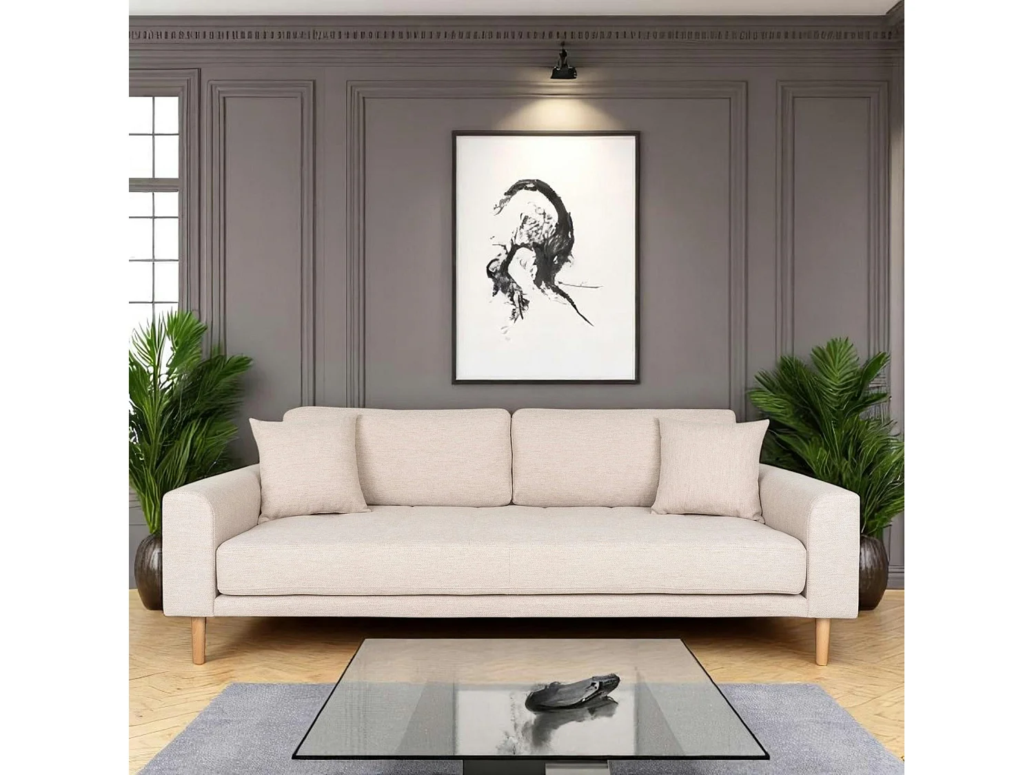 Canapé 3 places beige sable - 210 cm AMSTERDAM