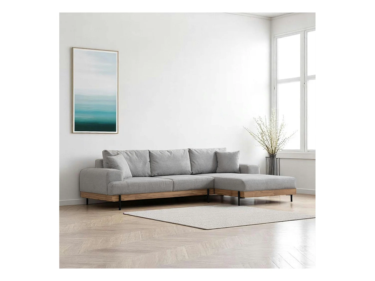 Canapé d'angle gris - accoudoirs larges, côté droit TROPEA