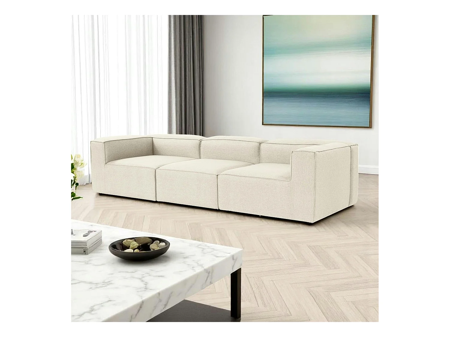 Canapé modulable 3 places en lin - écru, SPELLO