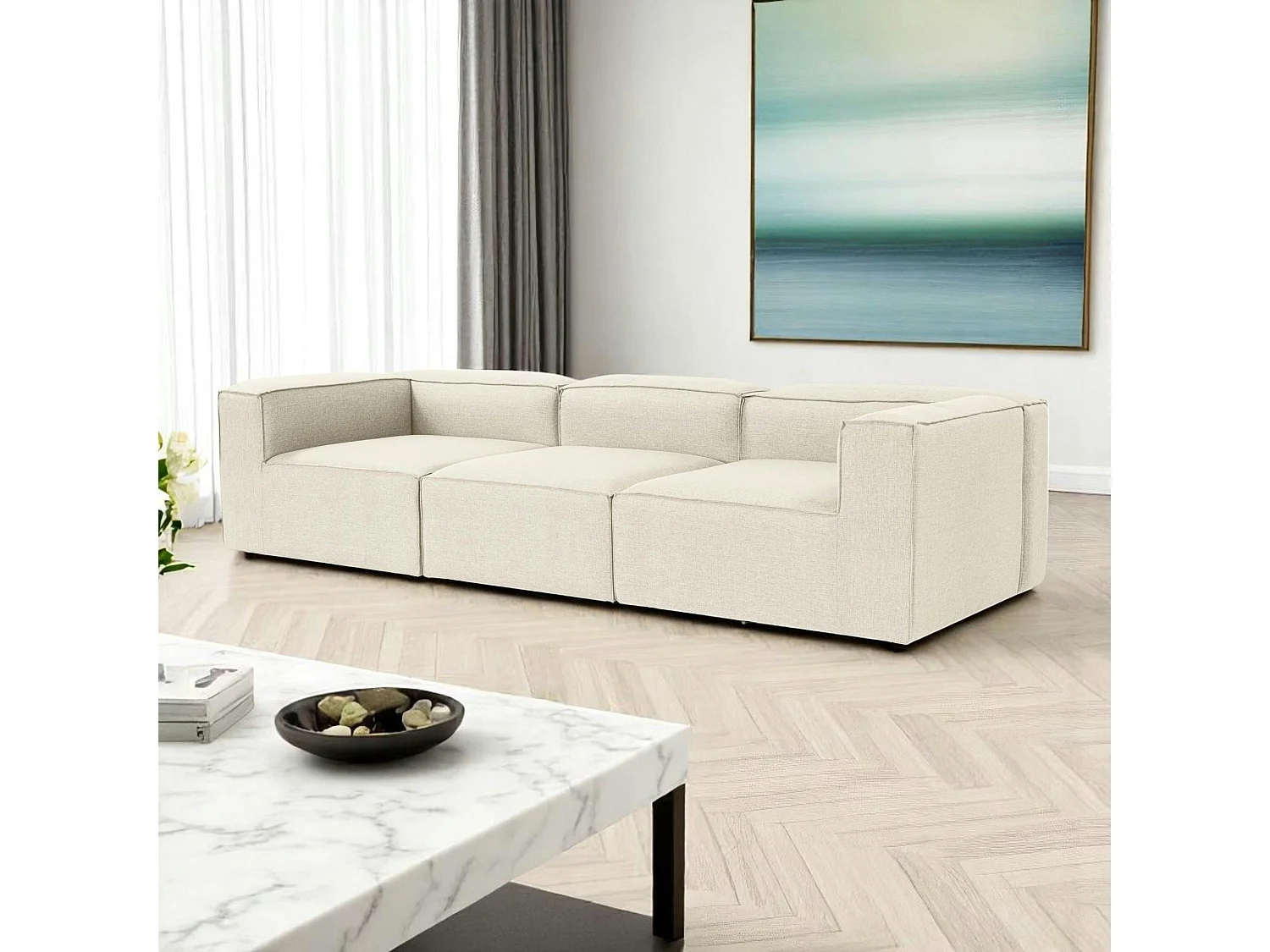 Canapé modulable 3 places en lin - écru, SPELLO