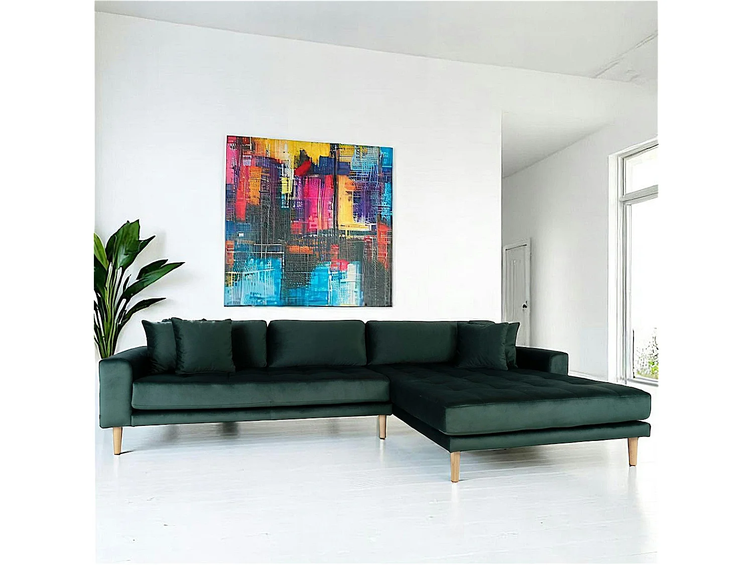 Canapé d'angle vert foncé en velours - côté droit, AMSTERDAM