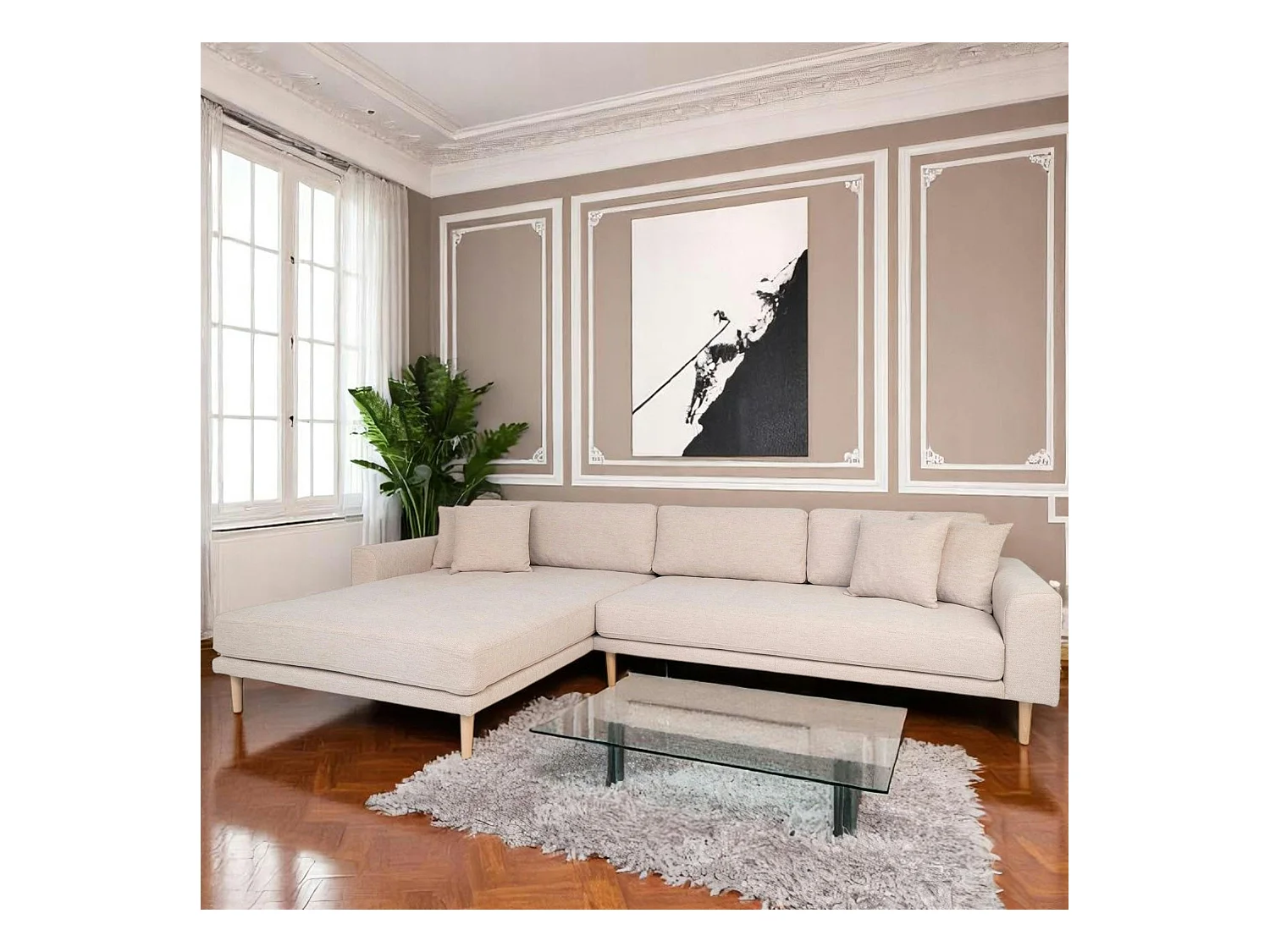 Canapé d'angle beige sable - côté gauche, 290 cm AMSTERDAM