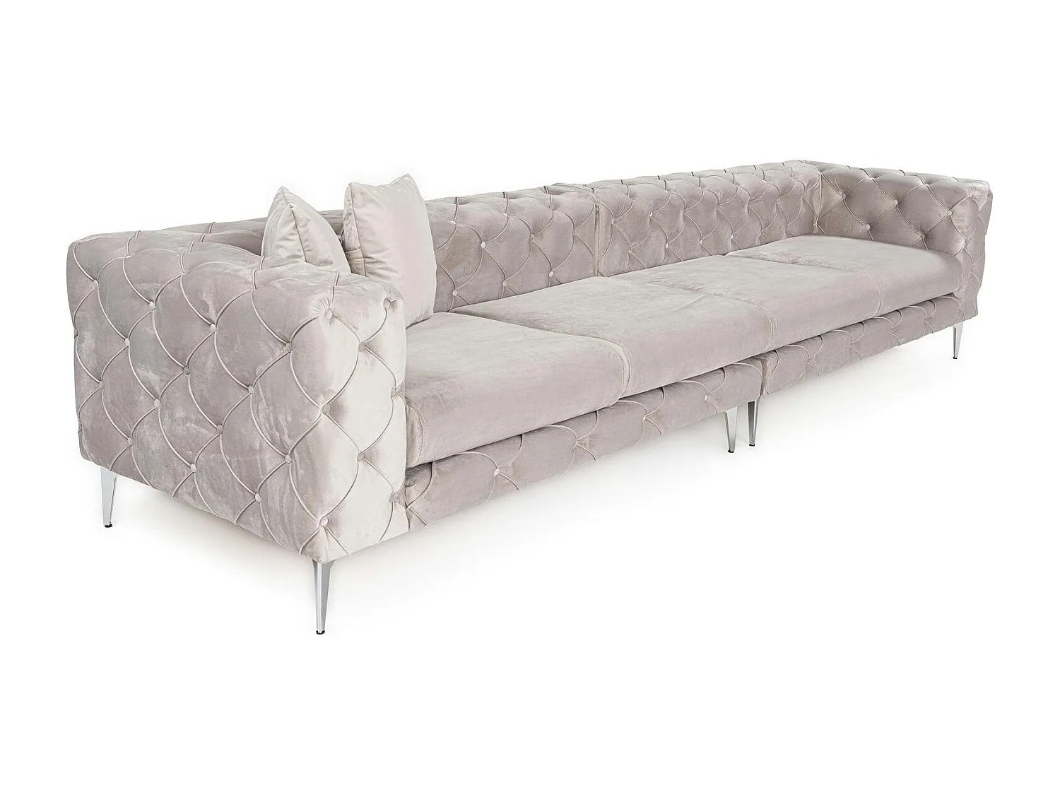 Grand canapé 4 places gris en velours capitonné DOVER