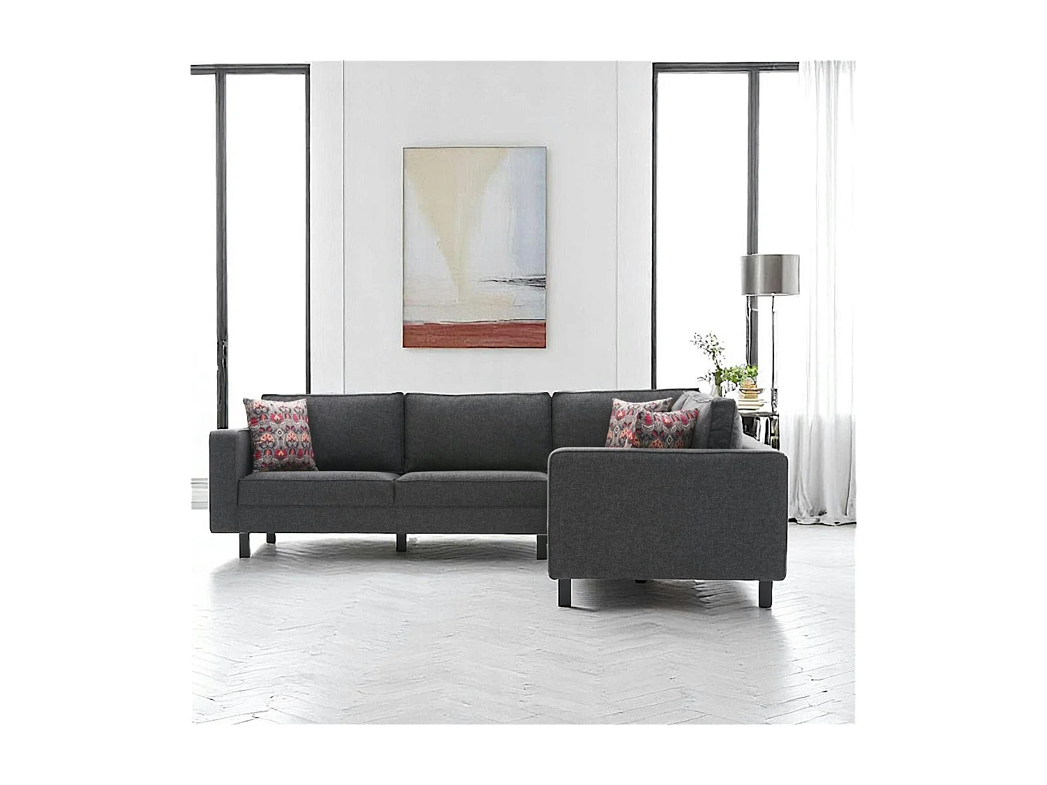 Canapé d’angle réversible anthracite - pieds droits CORTONA