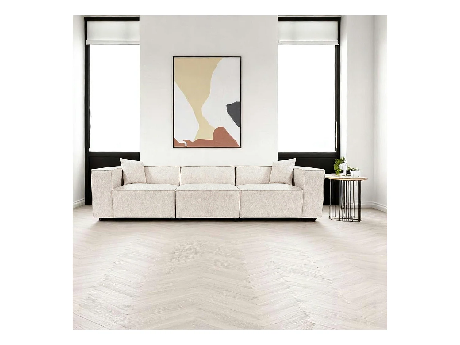 Canapé lin 4 places - écru, accoudoirs larges OSTUNI