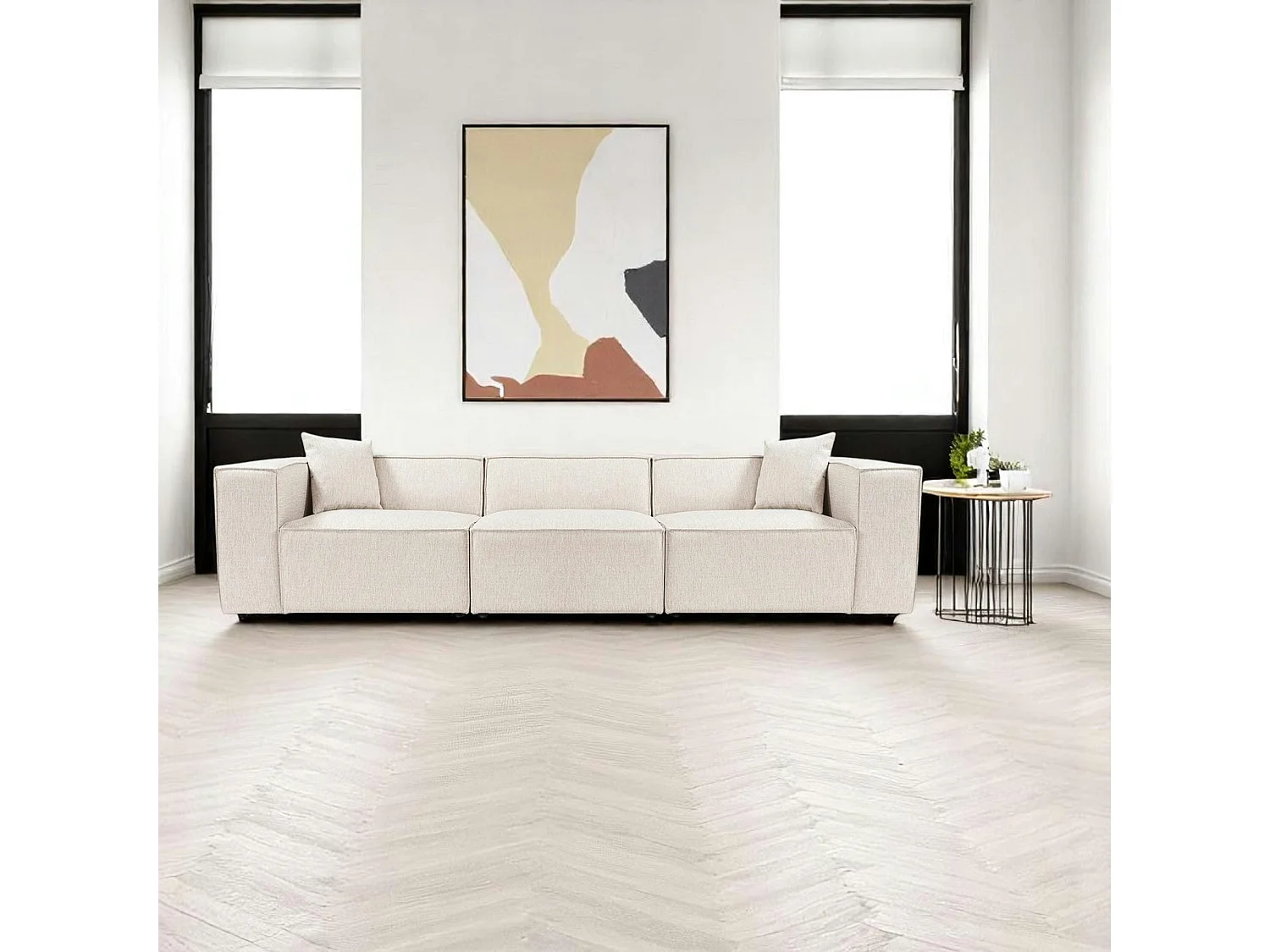 Canapé lin 4 places - écru, accoudoirs larges OSTUNI