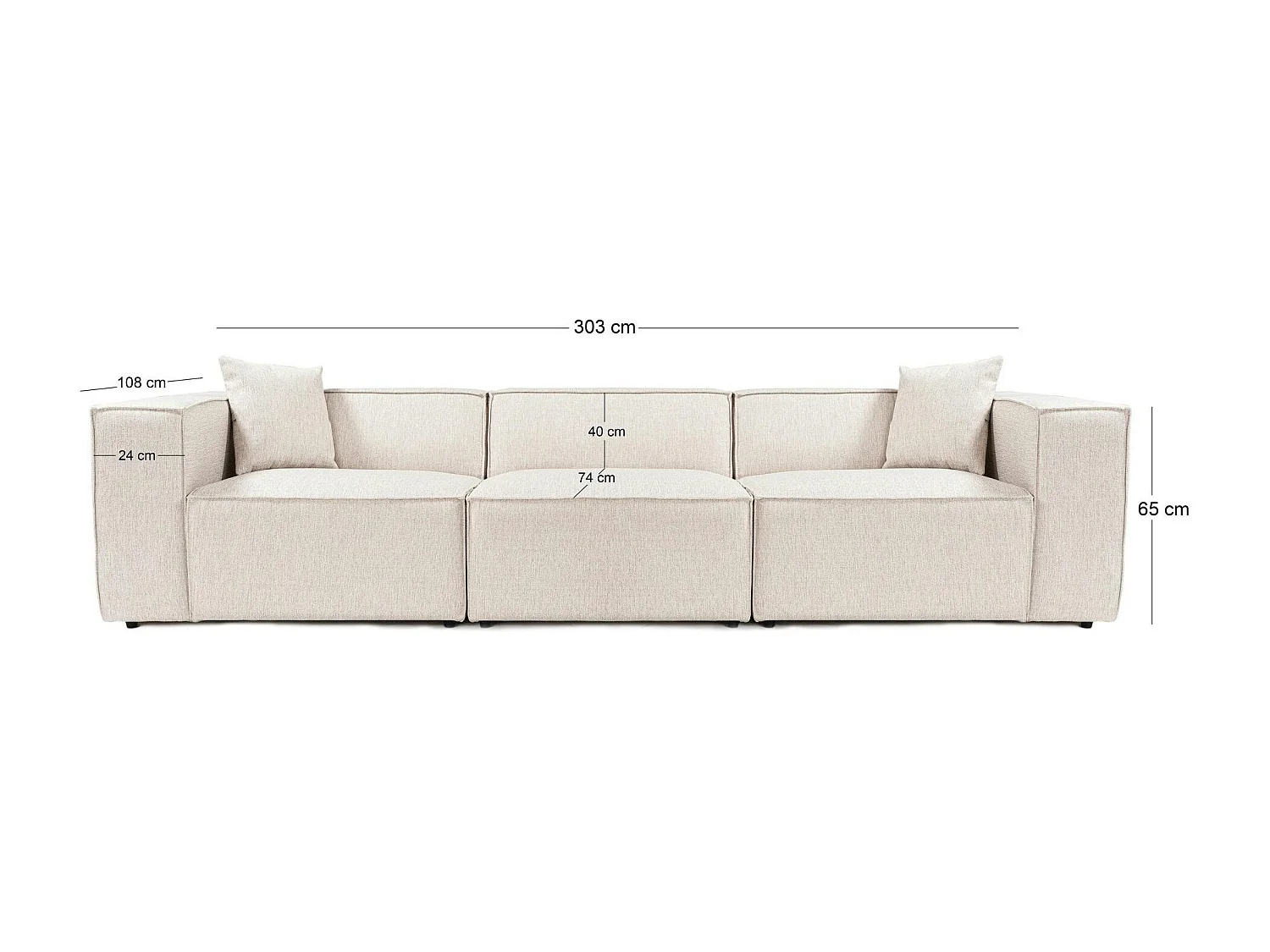 Canapé lin 4 places - écru, accoudoirs larges OSTUNI