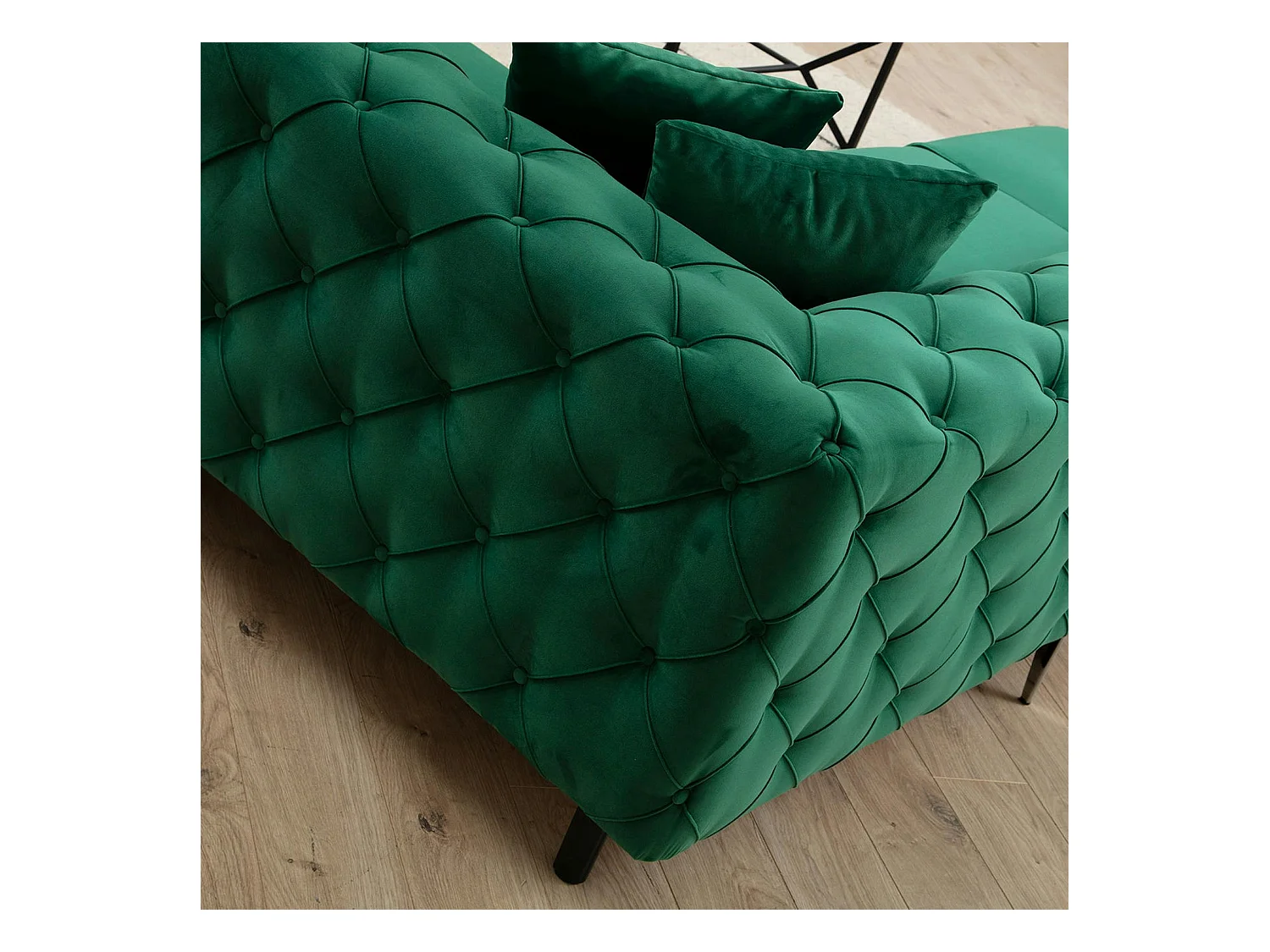 Canapé d'angle vert en velours capitonné - côté droit DOVER