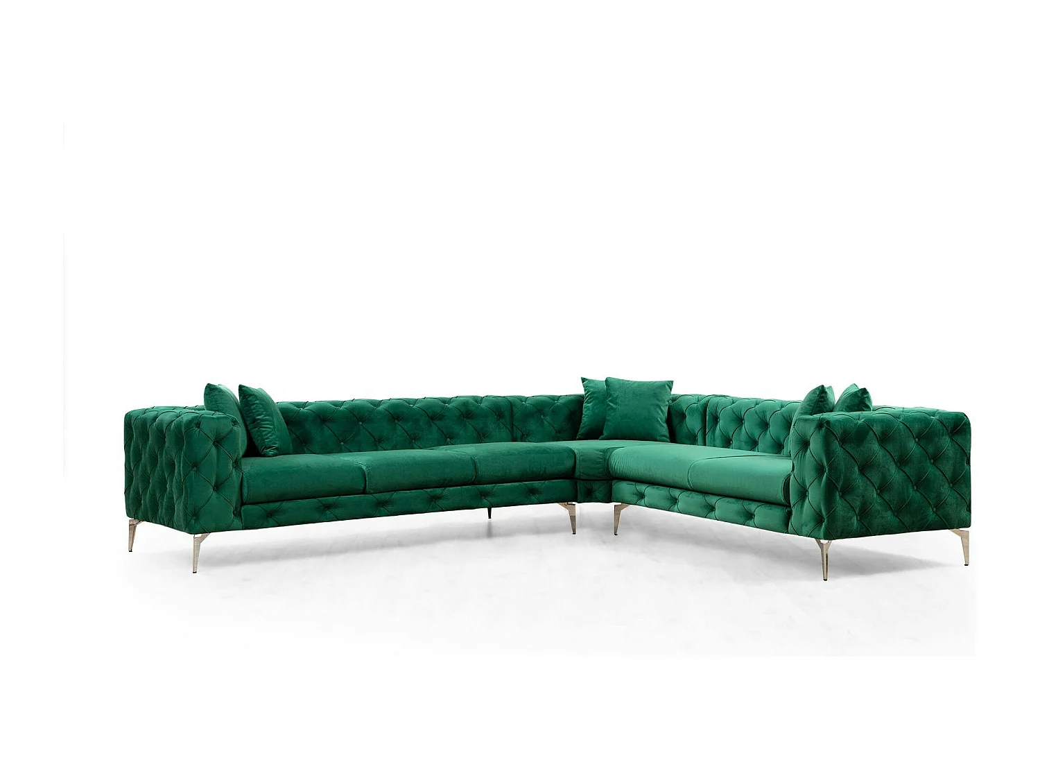 Canapé d'angle vert en velours capitonné - côté droit DOVER