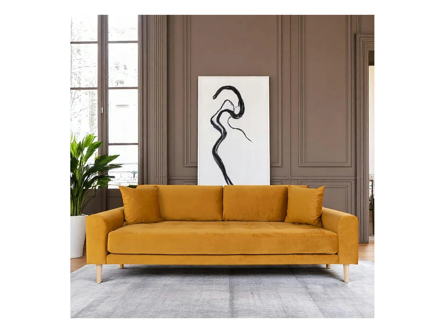 Canapé 3 places moutarde - velours, AMSTERDAM