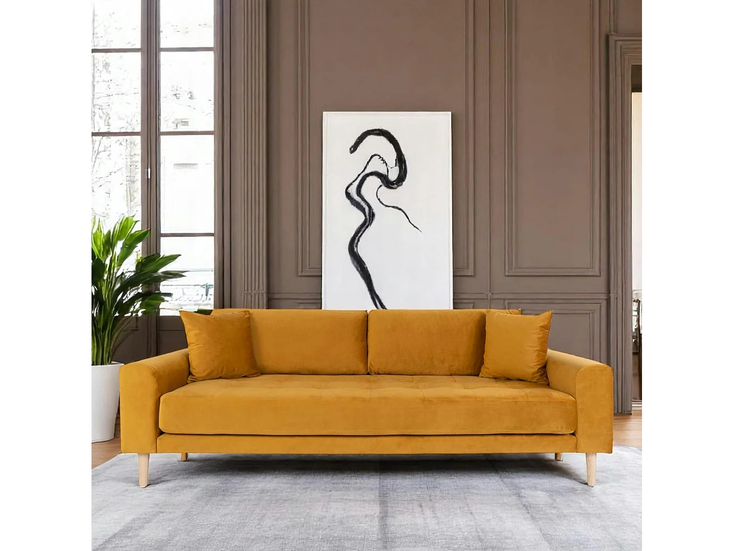 Canapé 3 places moutarde - velours, AMSTERDAM