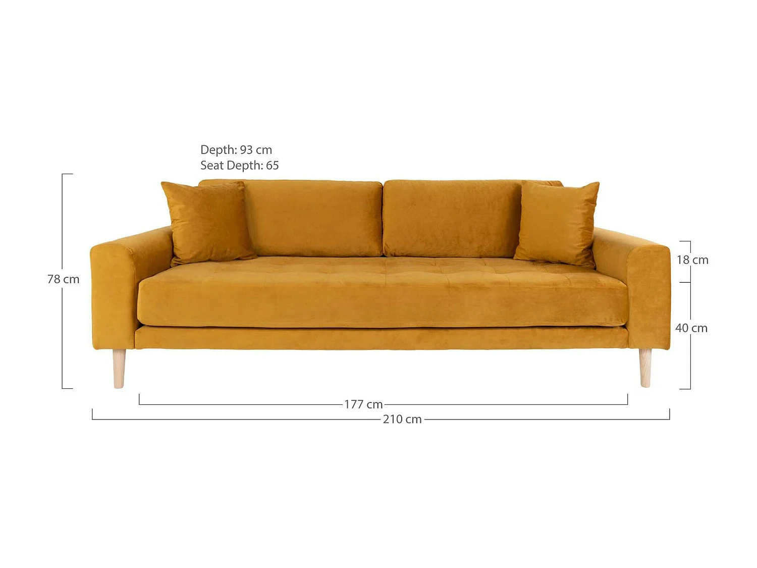 Canapé 3 places moutarde - velours, AMSTERDAM