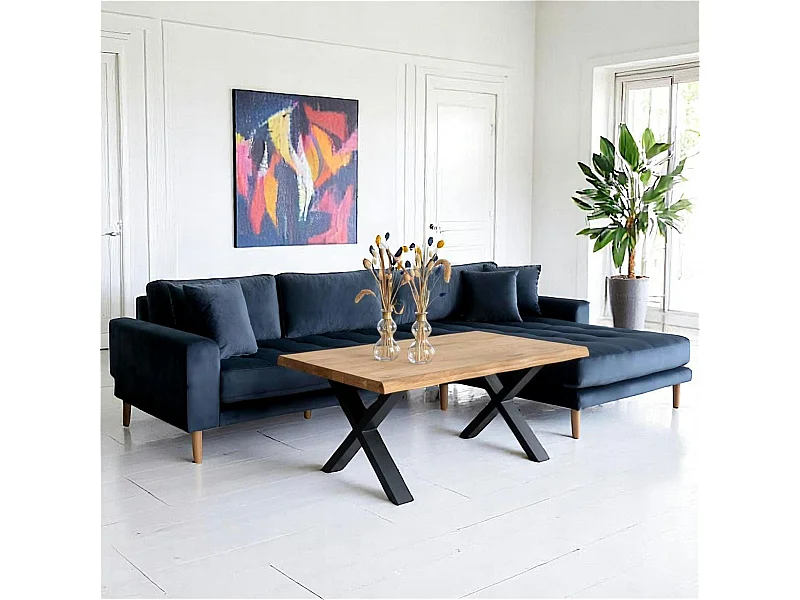 Canapé d’angle bleu nuit - velours, côté droit, AMSTERDAM