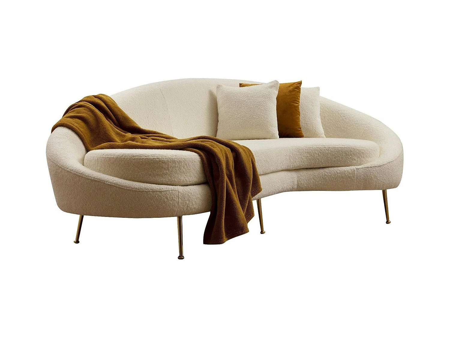 Canapé 4 places forme arrondie - écru, pieds dorés LUCCA
