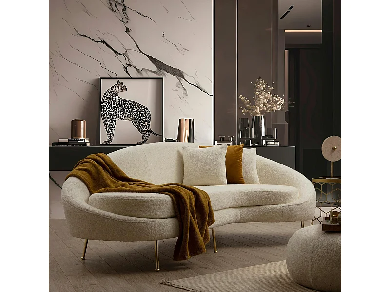 Canapé 4 places forme arrondie - écru, pieds dorés LUCCA