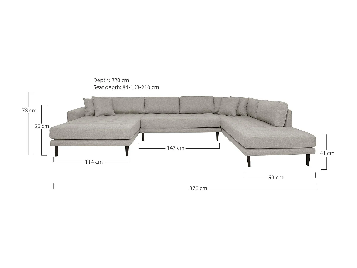 Canapé panoramique gris minéral - côté gauche AMSTERDAM