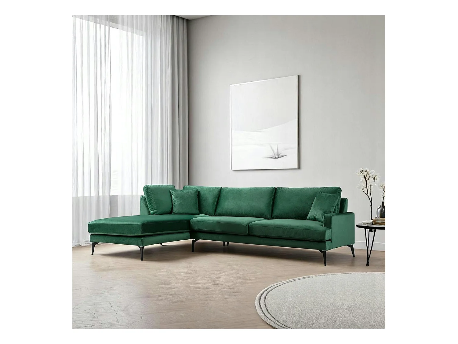 Canapé d'angle vert en velours - côté gauche SEATTLE