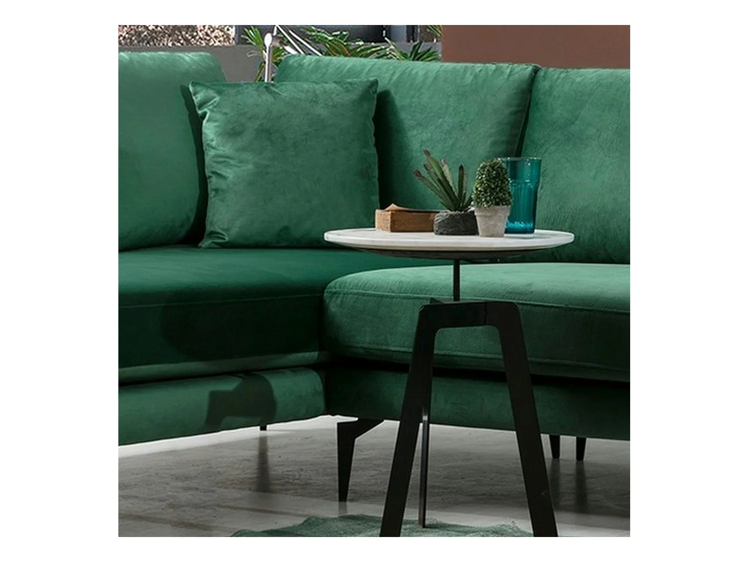 Canapé d'angle vert en velours - côté gauche SEATTLE