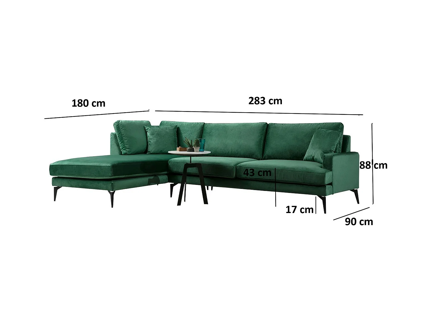 Canapé d'angle vert en velours - côté gauche SEATTLE