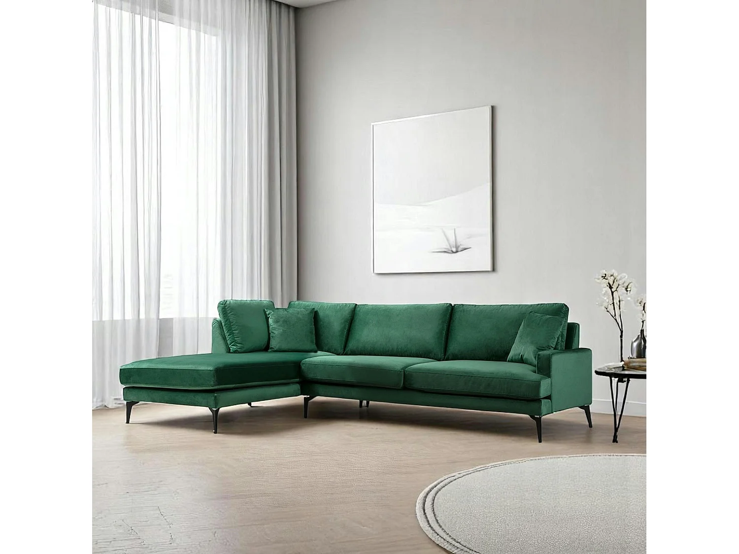 Canapé d'angle vert en velours - côté gauche SEATTLE