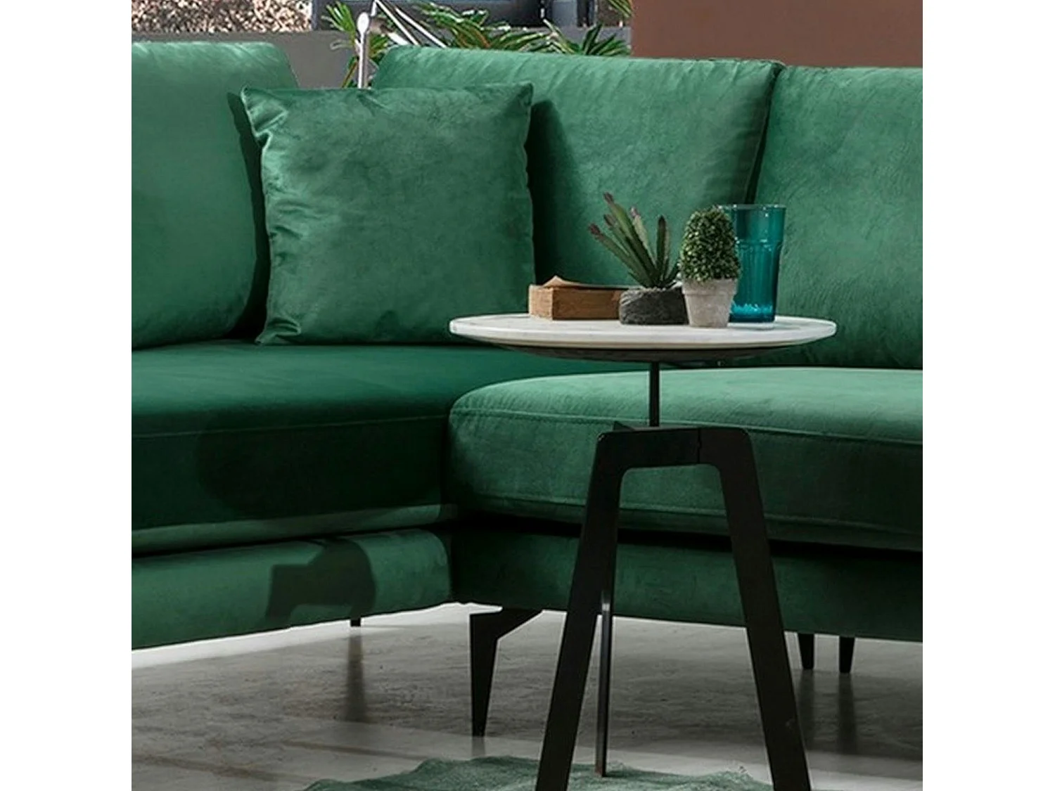 Canapé d'angle vert en velours - côté gauche SEATTLE