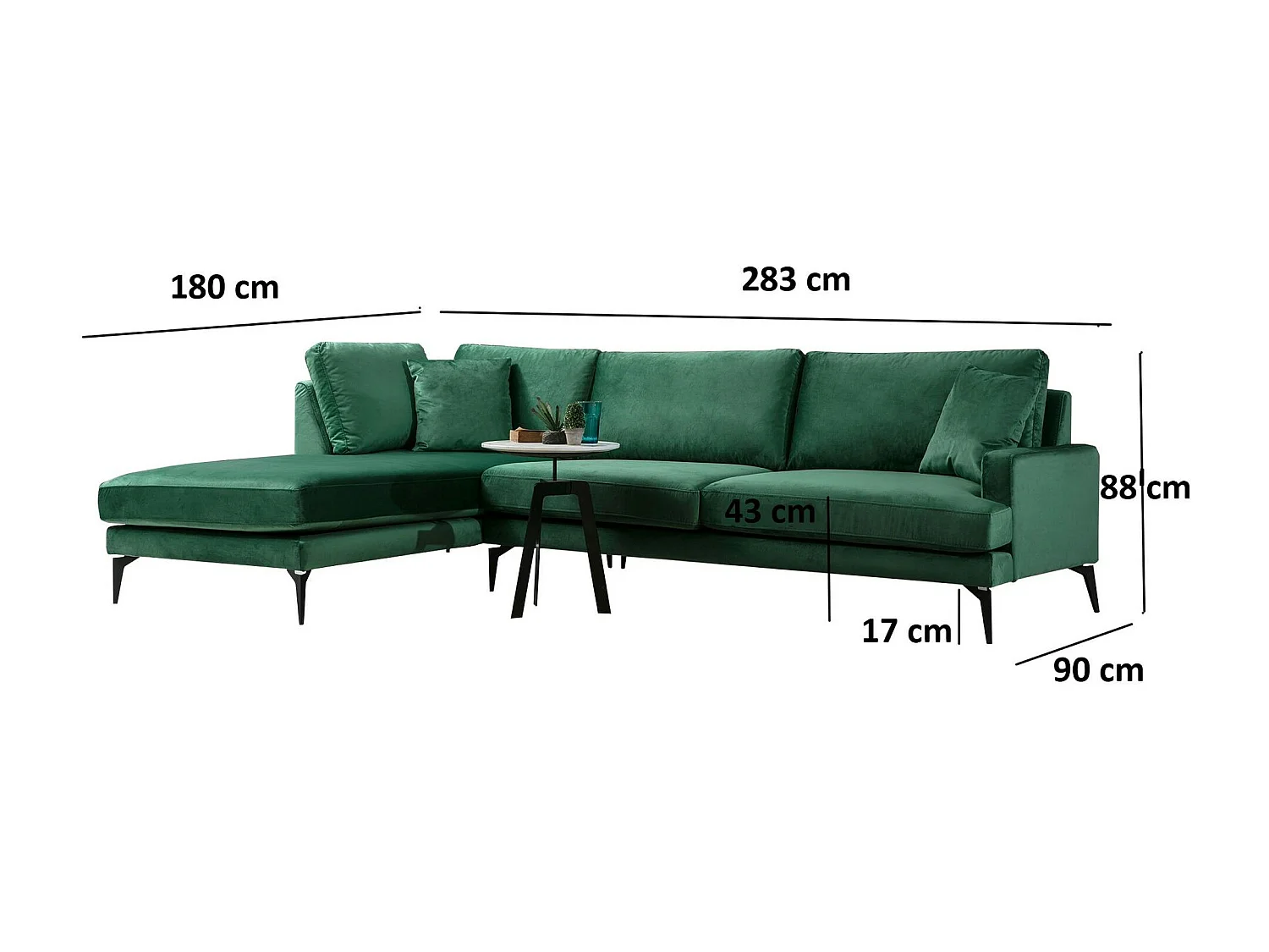 Canapé d'angle vert en velours - côté gauche SEATTLE