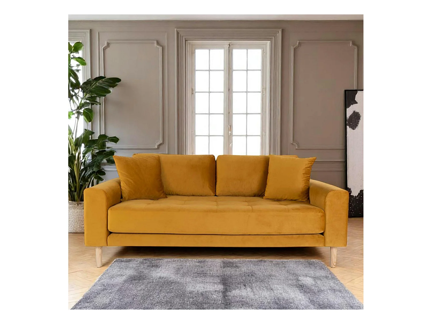 Canapé 2 places 1/2 moutarde - velours, AMSTERDAM