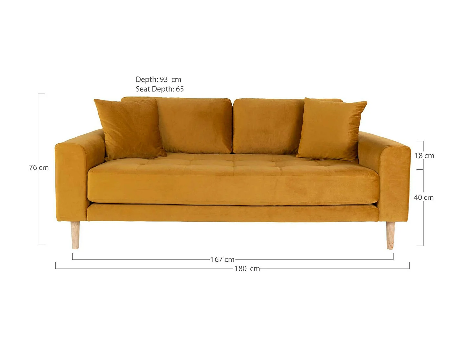 Canapé 2 places 1/2 moutarde - velours, AMSTERDAM