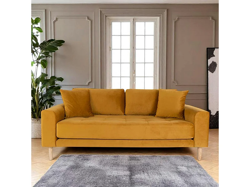 Canapé 2 places 1/2 moutarde - velours, AMSTERDAM