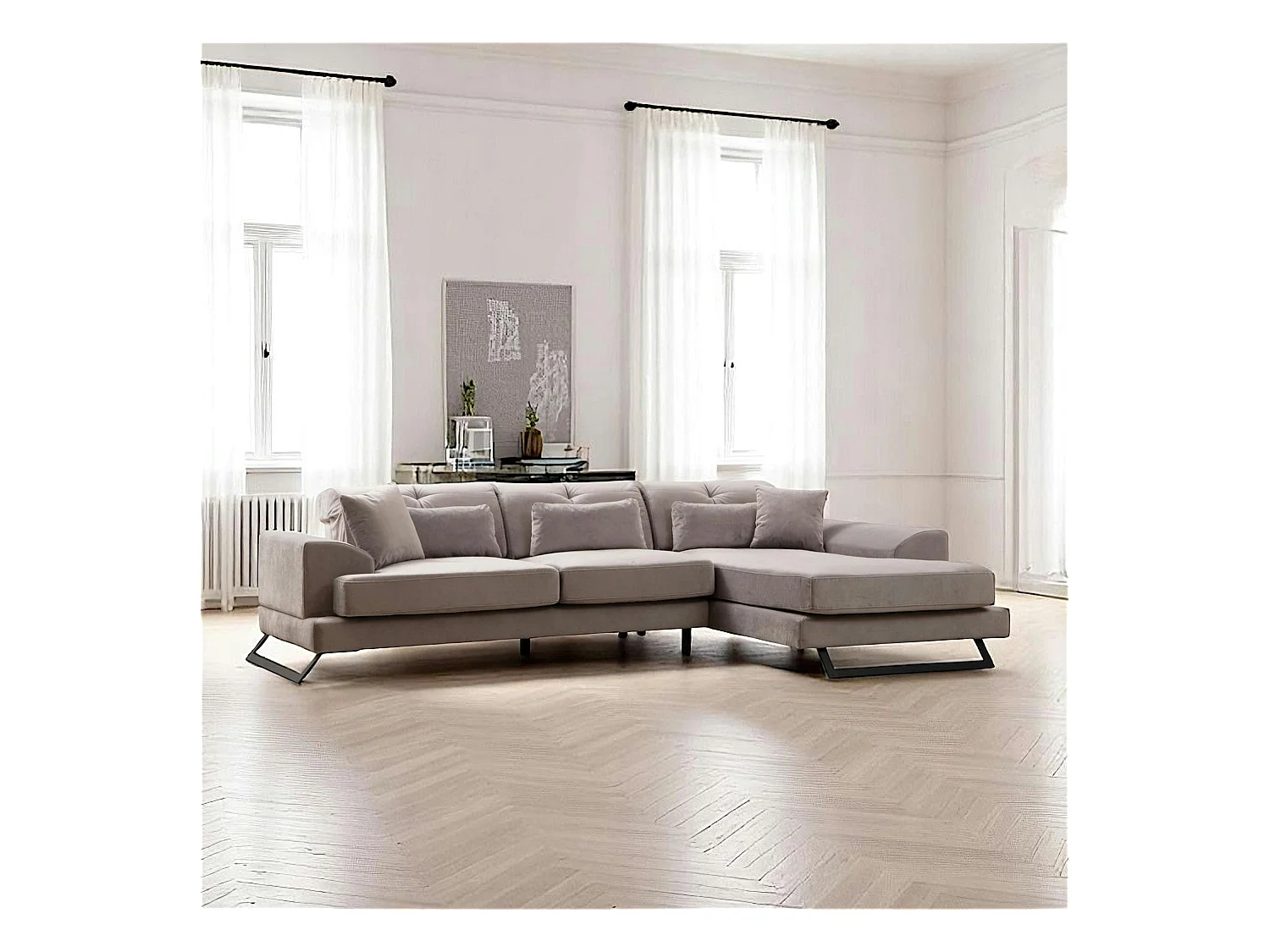 Canapé d'angle gris clair - dossier inclinable, côté droit MILO