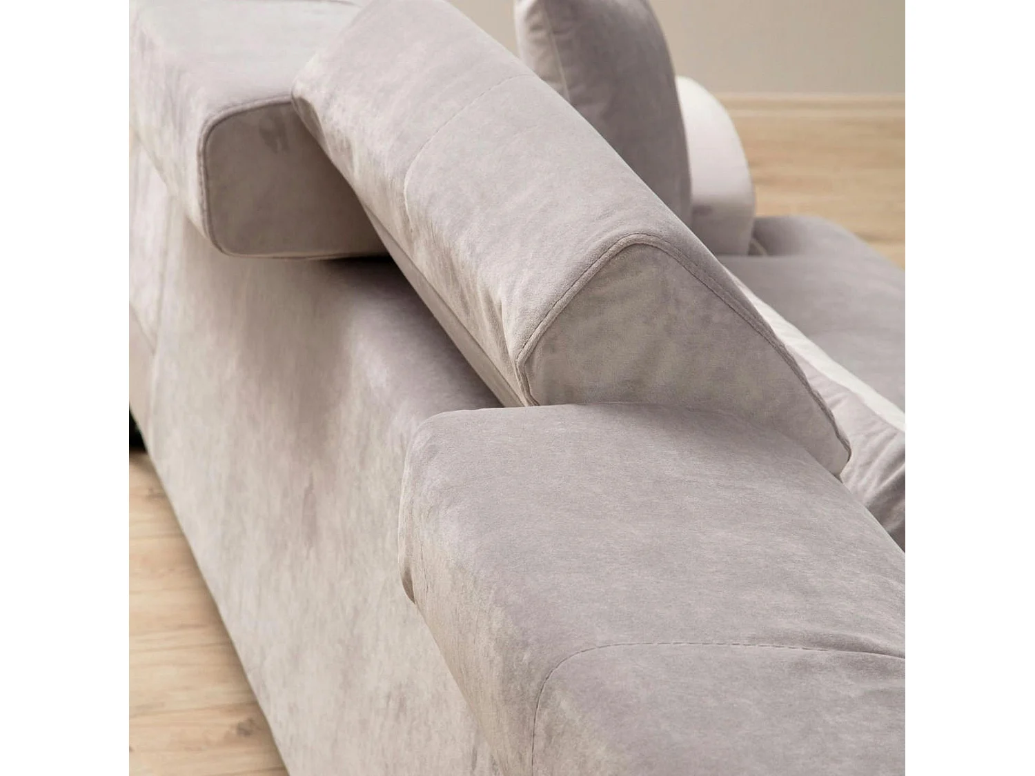 Canapé d'angle gris clair - dossier inclinable, côté droit MILO