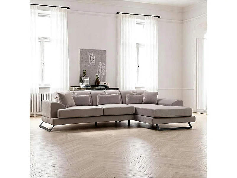 Canapé d'angle gris clair - dossier inclinable, côté droit MILO