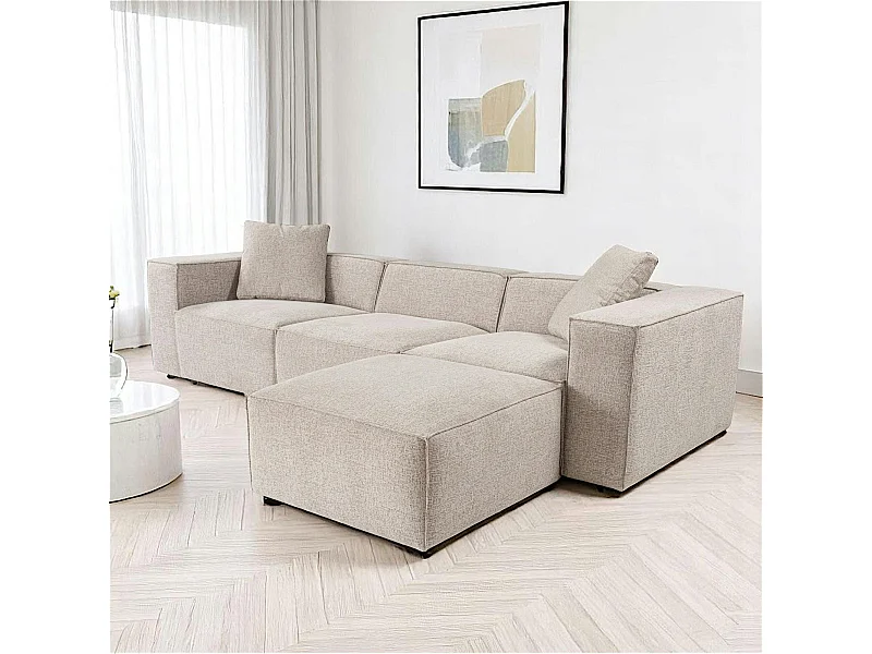 Canapé d'angle modulable taupe - tissu lin OSTUNI