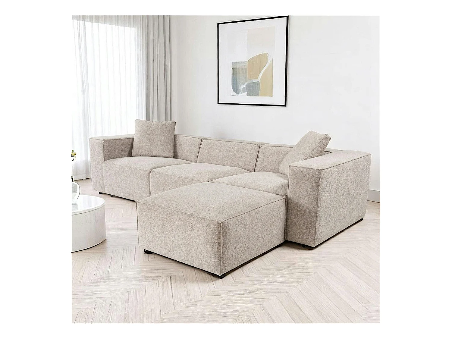 Canapé d'angle modulable taupe - tissu lin OSTUNI