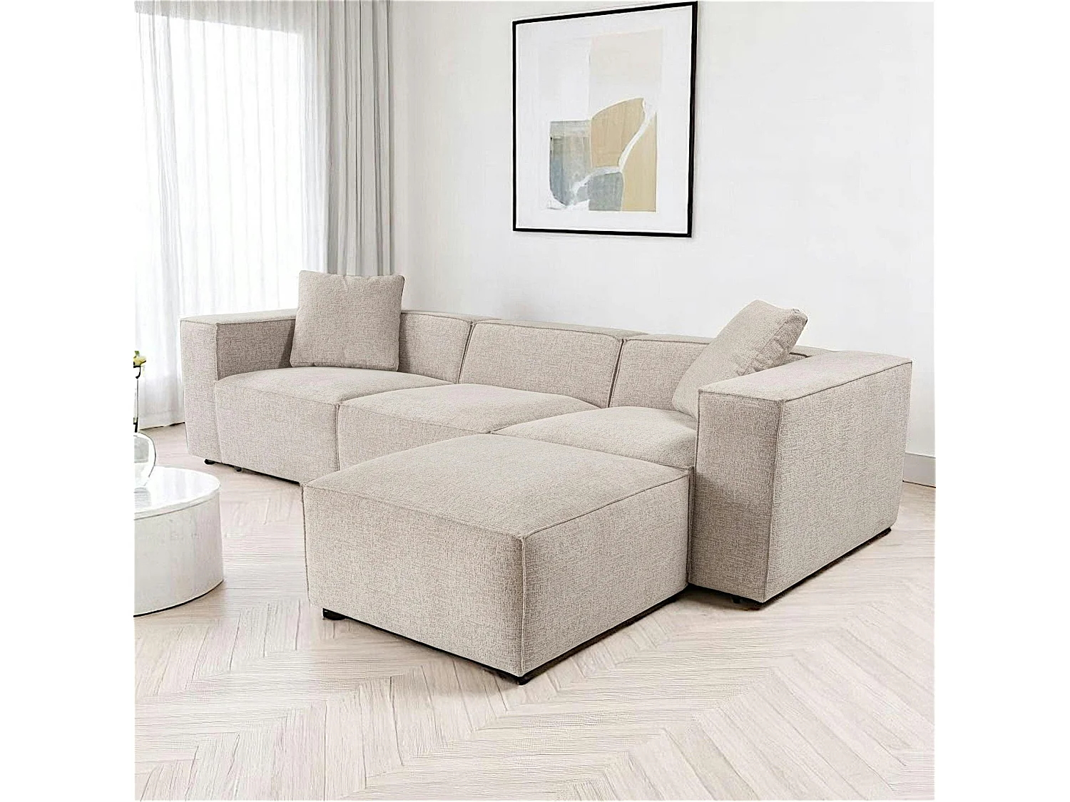 Canapé d'angle modulable taupe - tissu lin OSTUNI