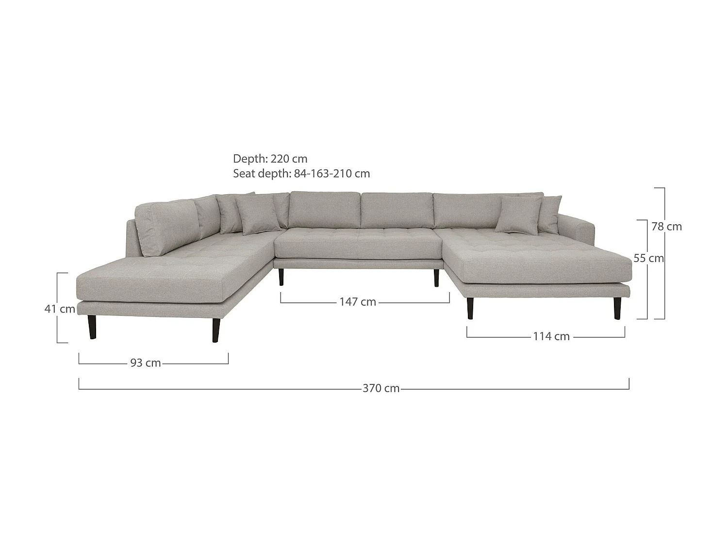 Canapé panoramique gris minéral - côté droit AMSTERDAM