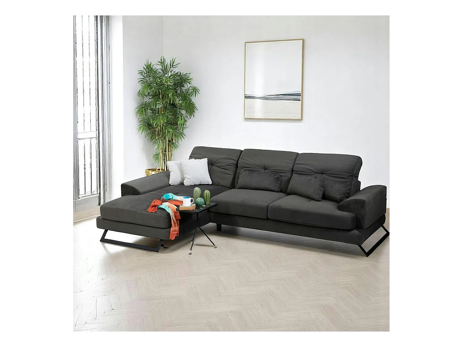 Canapé d'angle anthracite - dossier inclinable, côté gauche MILO