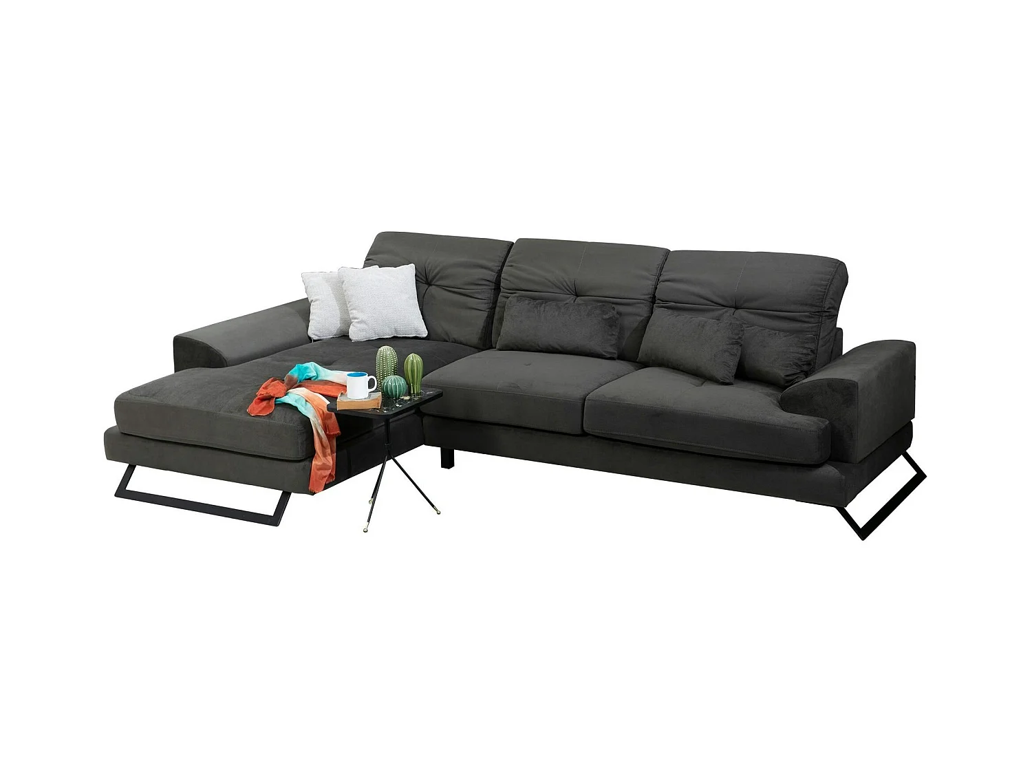 Canapé d'angle anthracite - dossier inclinable, côté gauche MILO
