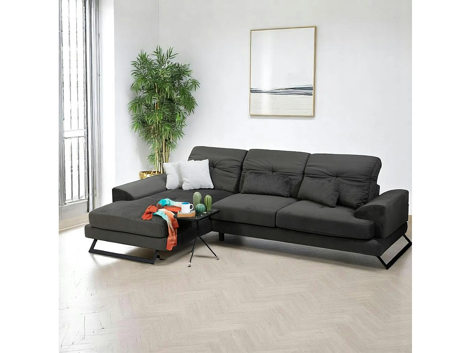 Canapé d'angle anthracite - dossier inclinable, côté gauche MILO