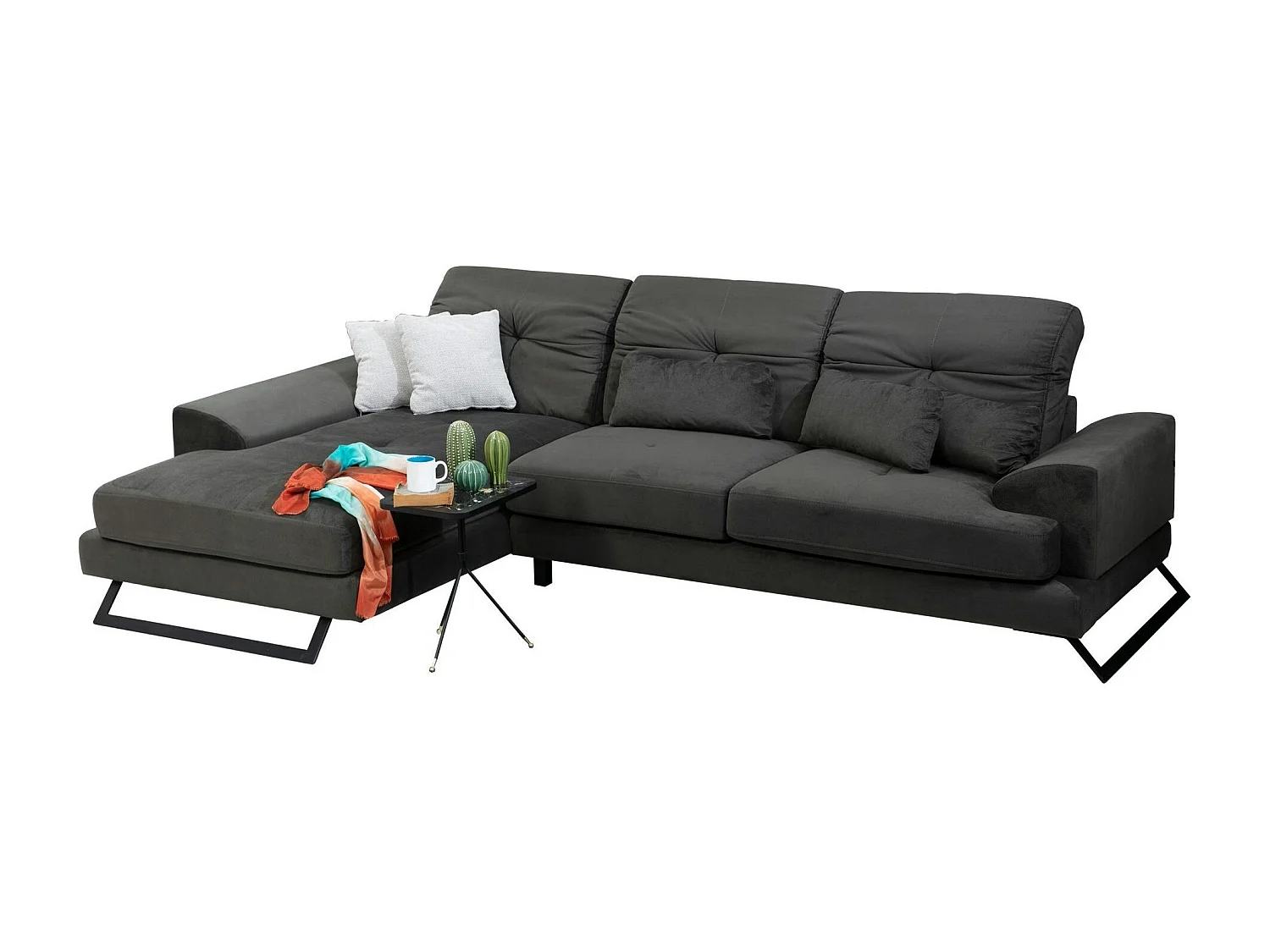 Canapé d'angle anthracite - dossier inclinable, côté gauche MILO